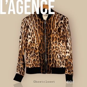 NWT! L’Agence Leopard Print Ollie Silk Bomber Jacket. Size XS.